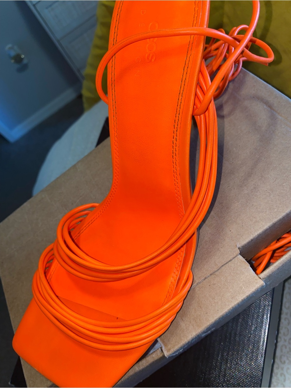 ASOS Nest Strappy Tie Leg Heeled Sandals in Orange - Size  12W - NEW - Picture 4 of 6